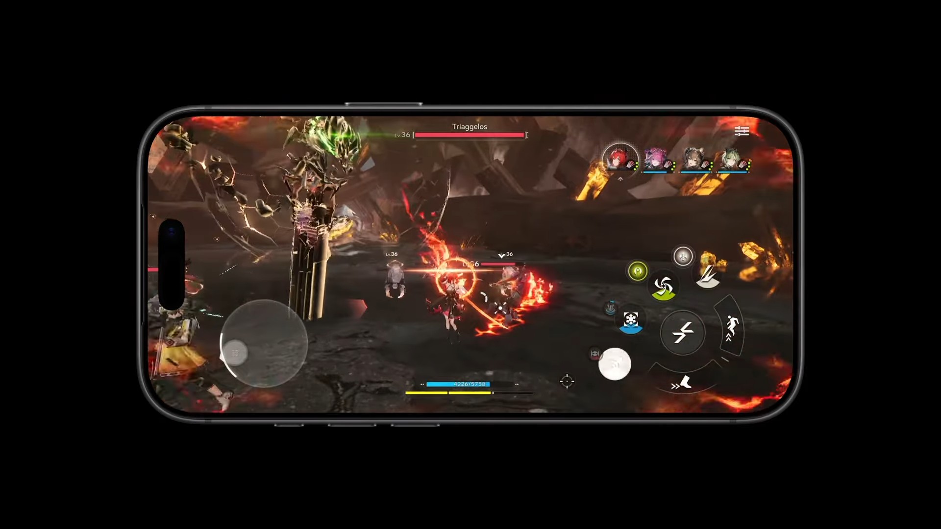 来自 Phone Islam：手机屏幕显示了充满动作的奇幻游戏战斗场景，界面上有角色控制和健康条，展示了 Ion Pro 17 等专业手机上的惊人功能。