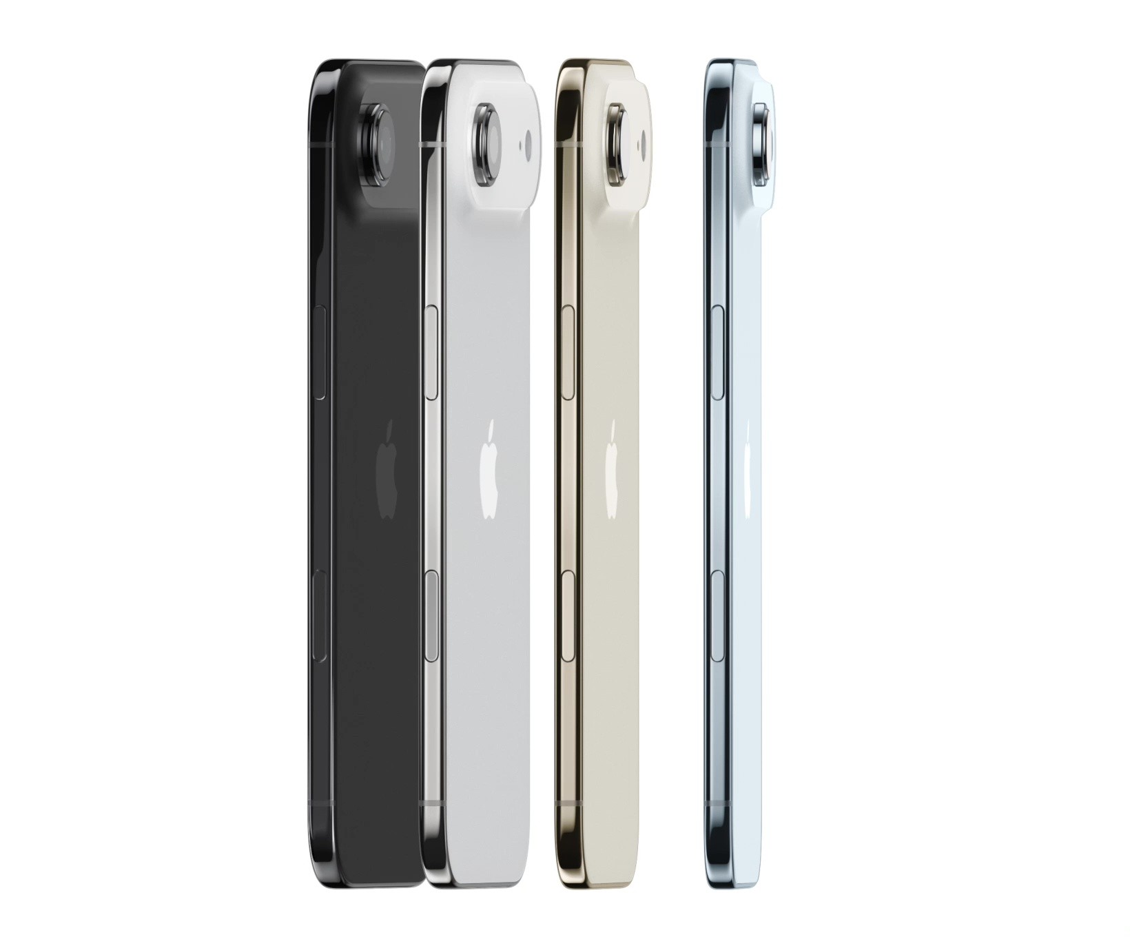 من موقع فون إسلام: أربعة هواتف ذكية بكاميرات خلفية كبيرة تظهر بألوان الأسود والأبيض والذهبي والأزرق واقفة بشكل عام عمودي على بيضاء تابعوا أخبار التقنية لمعرفة الإصدارات في سبتمبر.