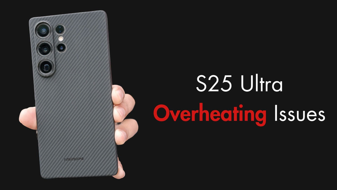 Из iPhone Islam: человек держит черный смартфон S25 Ultra рядом с текстом «Проблемы с перегревом S25 Ultra» на черном фоне, подчеркивающим сравнение проблем с перегревом с iPhone 17 Pro и iPhone 16 Pro.