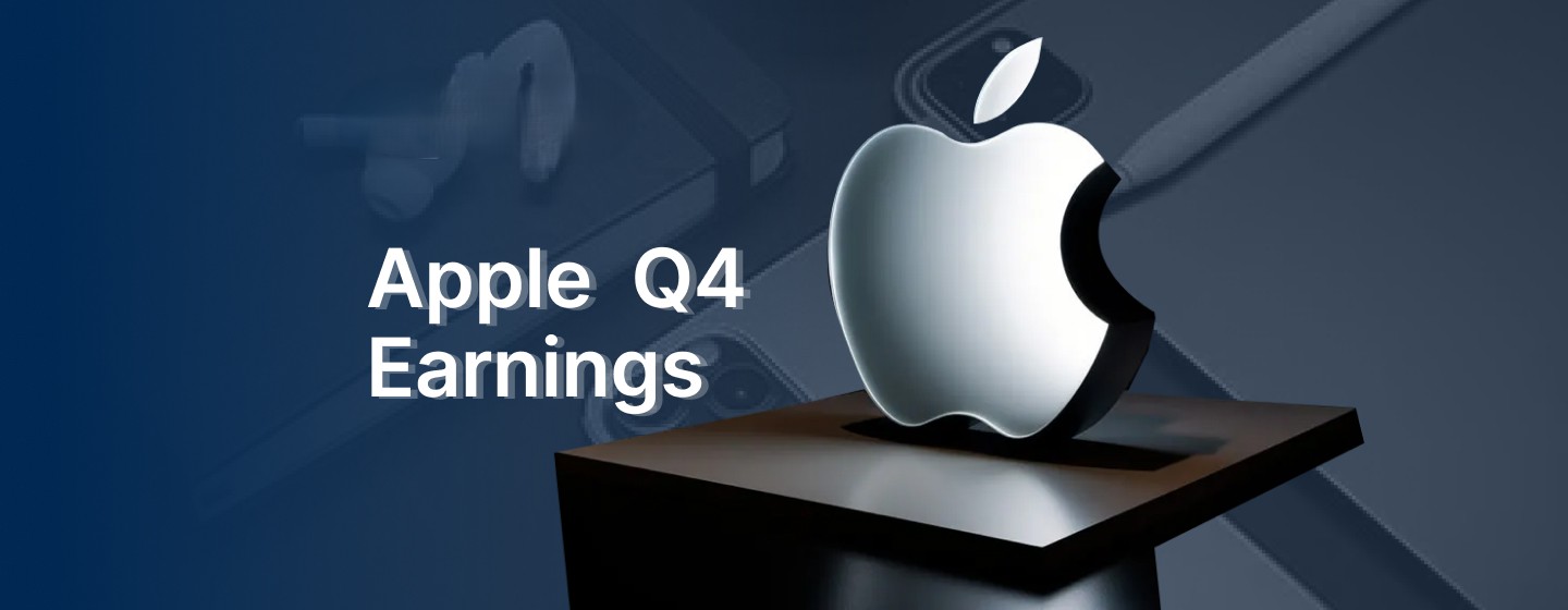 من موقع فون إسلام: شعار آبل على حامل مع نص "أرباح الربع الرابع 2025" على خلفية تضم أجهزة آبل.