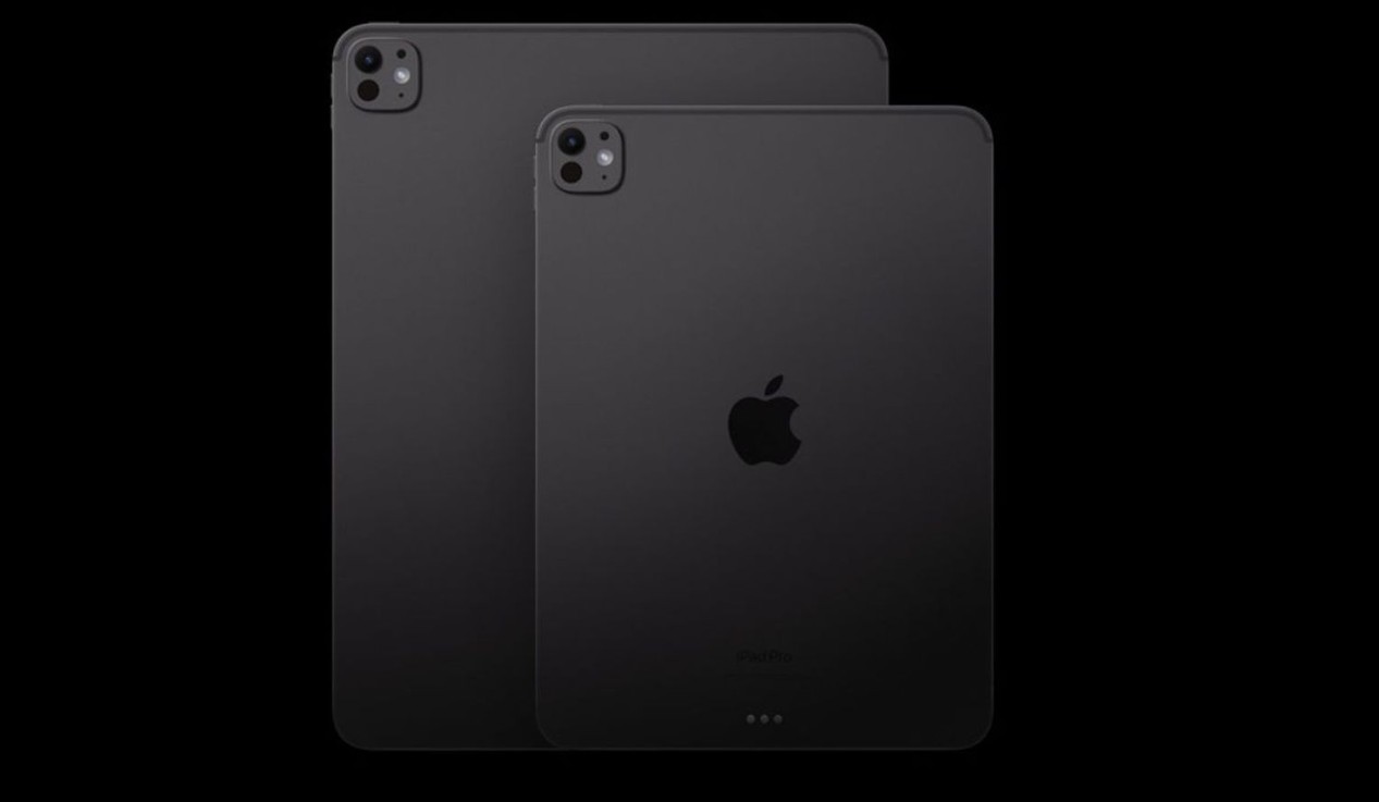 من موقع فون إسلام: يظهر في الصورة في جهازان آيباد آبل آيباد برو على خلفية سوداء، مع إظهار شعار آبل ووحدة الكاميرا المزدوجة، إعلان عن أجهزة جديدة من الشركة الأسود جنبًا إلى جنب إلى جنب مع أجهزة أخرى.