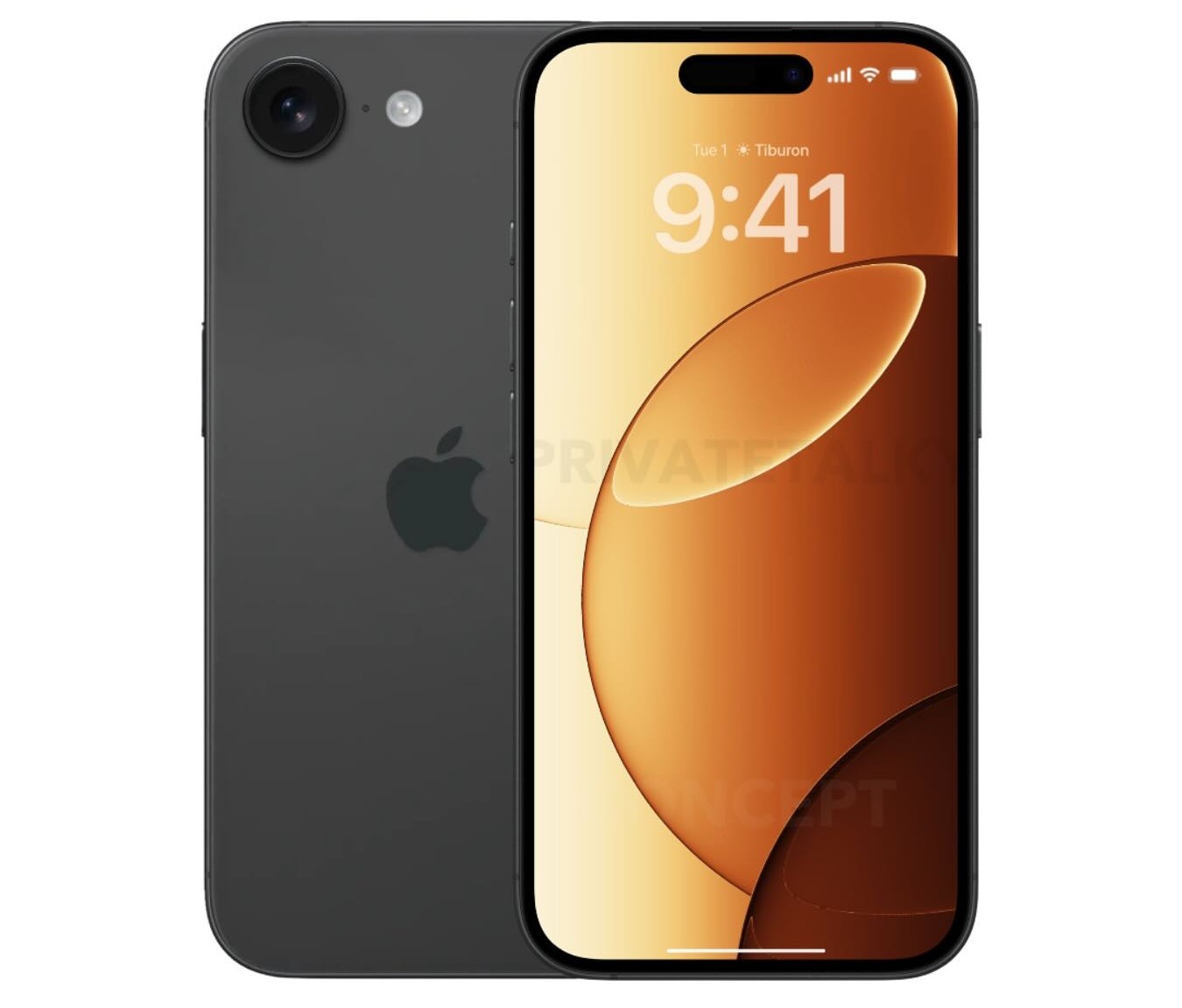 من موقع فون إسلام: هاتف ذكي أسود اللون بشاشة أمامية أنيقة - تظهر أشكالاً مستديرة وساعة رقمية وشعار Apple على ظهره - يتميز بأخبار التقنية للأسبوع 24 - 30 ضمن أخبار الهامش.