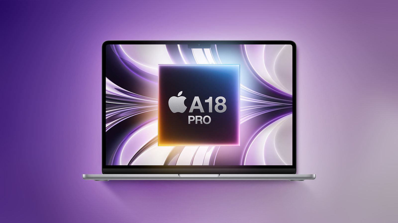 من موقع فون إسلام: شاشة كمبيوتر محمول تعرض رسماً يظهر النص "Apple A18 Pro" يتوسطه نص "Apple A18 Pro" على خلفية تجريدية مستقبلية باللونين الأرجواني والأسود, مثالية لأخبار التقنية أو ملخص للتطورات التقنية الحديثة.