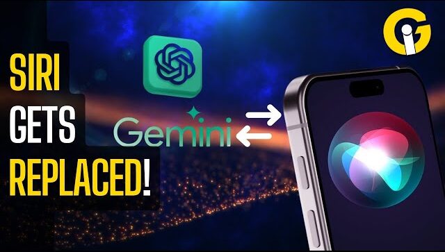 من موقع فون إسلام: يظهر الهاتف الذكي الذي يعرض شعار سيري بجانب شعار سيري جيميناي مع وجود أسهم بينهما ونص "استبدال سيري!" على اليسار، مما يسلط الضوء على تغيير كبير لمستخدمي الآي-فون.