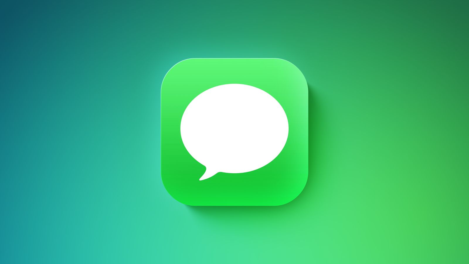 من موقع فون إسلام: أيقونة خضراء مع فقاعة كلام بيضاء، تمثل تطبيق Apple iMessage، معروضة على خلفية متدرجة باللونين الأزرق والأخضر - مثالية لإخبار التقنية أو أخبار على الهامش للاسبوع 21 - 27 نوفمبر.