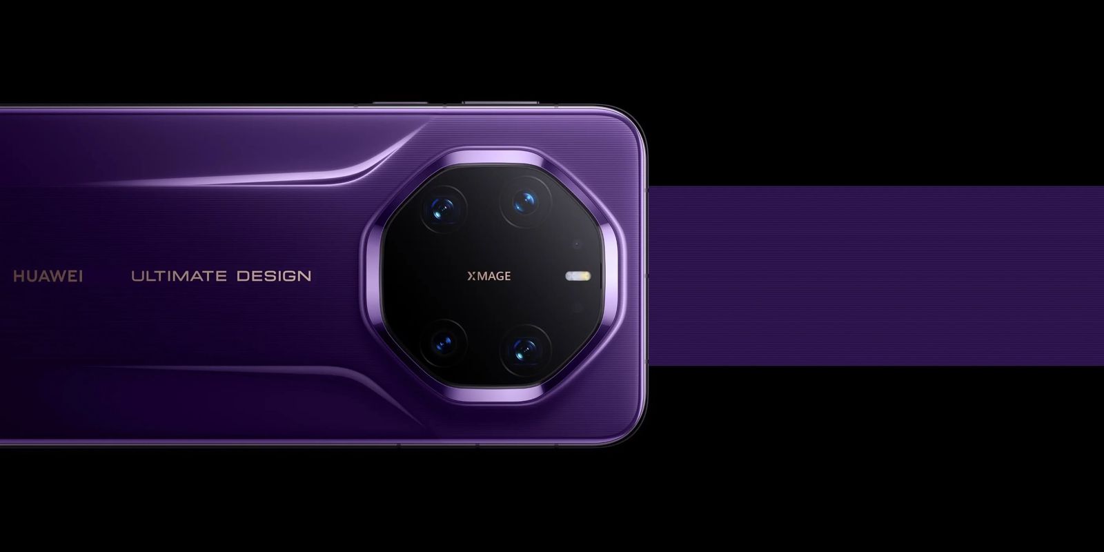 من موقع فون إسلام: هاتف ذكي أرجواني اللون من هواوي يظهر من الخلف، يظهر وحدة الكاميرا الرباعية وعلامة "ألتيميت ديزاين" على خلفية سوداء - تم تسليط الضوء عليها في أخبار التقنية للاسبوع 21 - 27 نوفمبر.