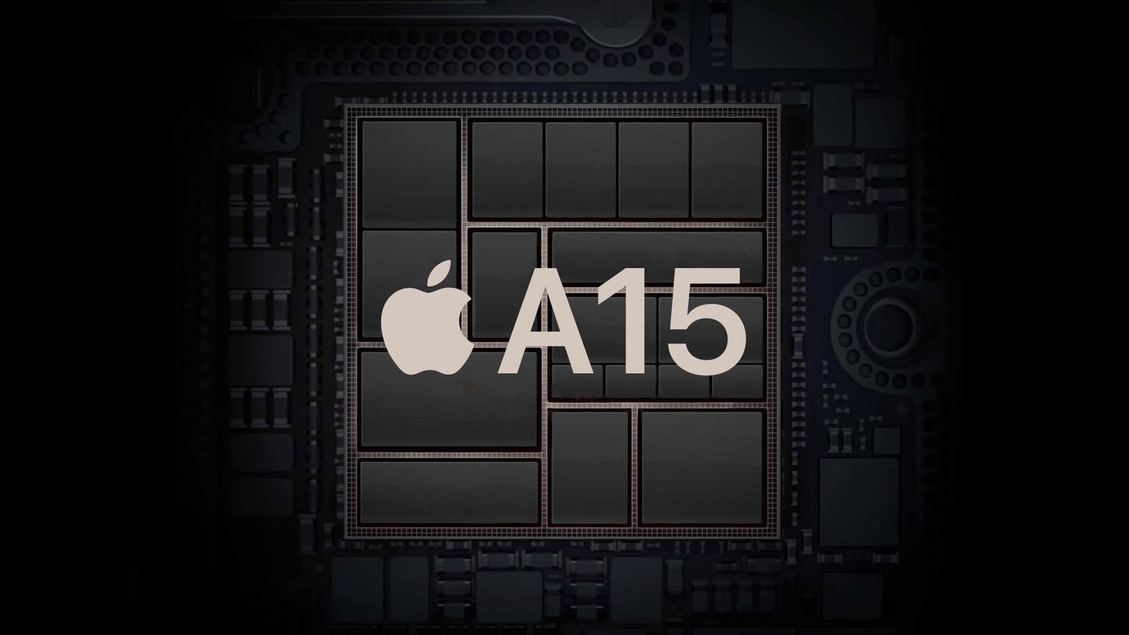 Mula sa PhoneIslam: Isang malapitang larawan ng A15 chip ng Apple na may logo ng Apple at ang tekstong "A15" na nakapatong sa isang madilim na elektronikong bilog sa background, ang lumabas sa Tech News para sa linggo ng Disyembre 12-18.