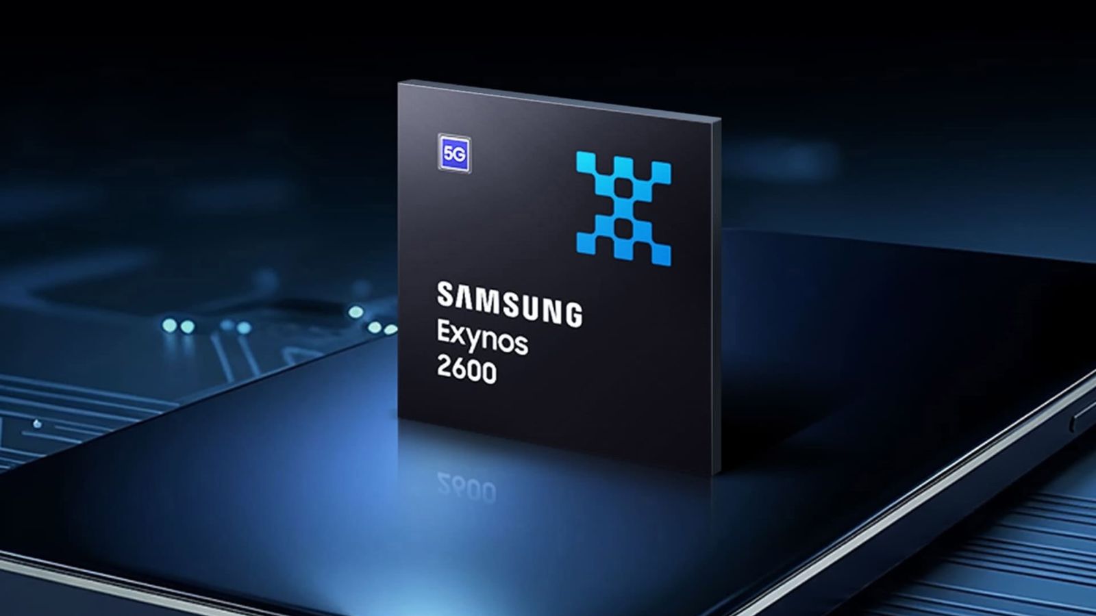 من موقع فون إسلام: تظهر رقاقة Exynos 2600 من سامسونج مع شعار 5G في وضع مستقيم فوق هاتف ذكي، على خلفية دائرة رقمية، ضمن أخبار التقنية للأسبوع 19 - 25 ديسمبر.