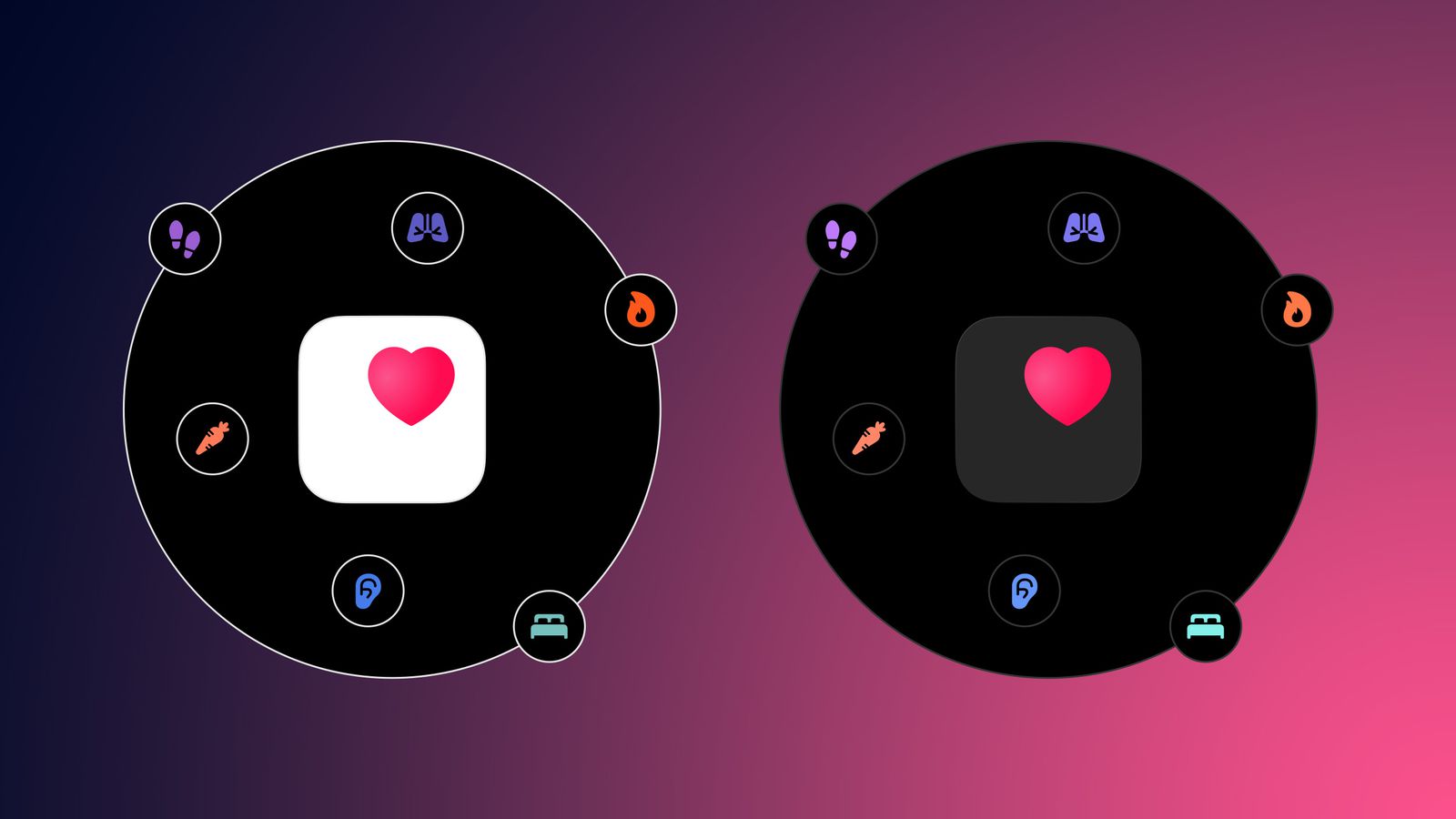 من موقع فون إسلام: رسمان بيانيان دائريان يتوسطهما أيقونات قلب في المنتصف، يحيط بكل منهما رموز صحية مثل آثار الأقدام ومقاييس الحرارة، مما يخلق صورة بصرية حديثة مثالية لمحتوى ملخص الأسبوع أو أخبار أخبار التقنية معروضة على خلفية متدرجة.