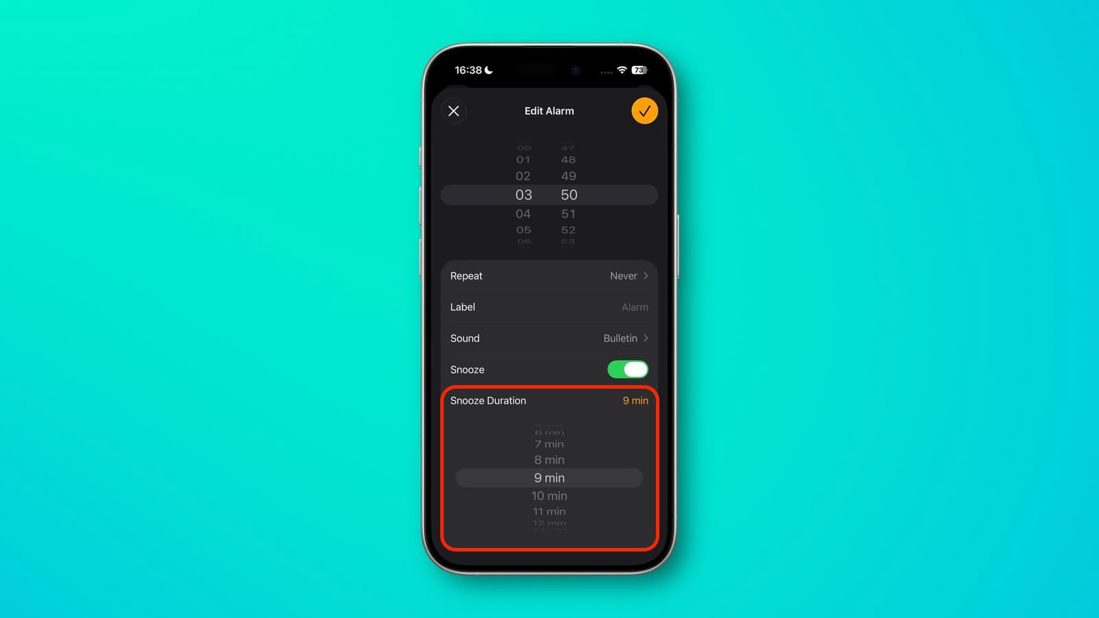 من موقع فون إسلام: تعرض شاشة الهاتف الذكي إعدادات تحرير المنبه، مع ضبط خيارات مدة الغفوة على 9 دقائق - مع عرض واحد من حيل الآيفون المفيدة لنصائح الآيفون.
