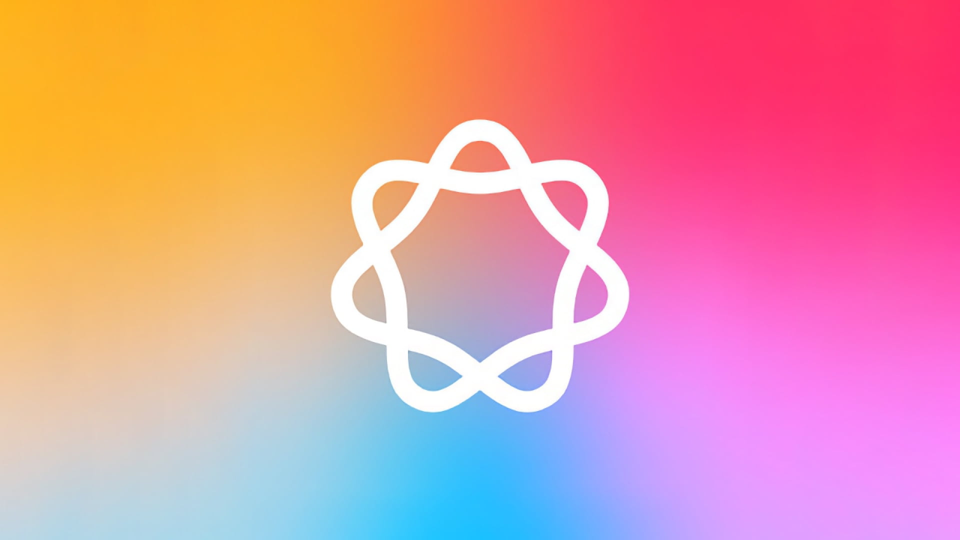 من موقع فون إسلام: رمز هندسي أبيض يشبه التركيب الذري المجرد يتوسطه رمز هندسي أبيض على خلفية متدرجة من الأصفر والبرتقالي والوردي والأزرق.