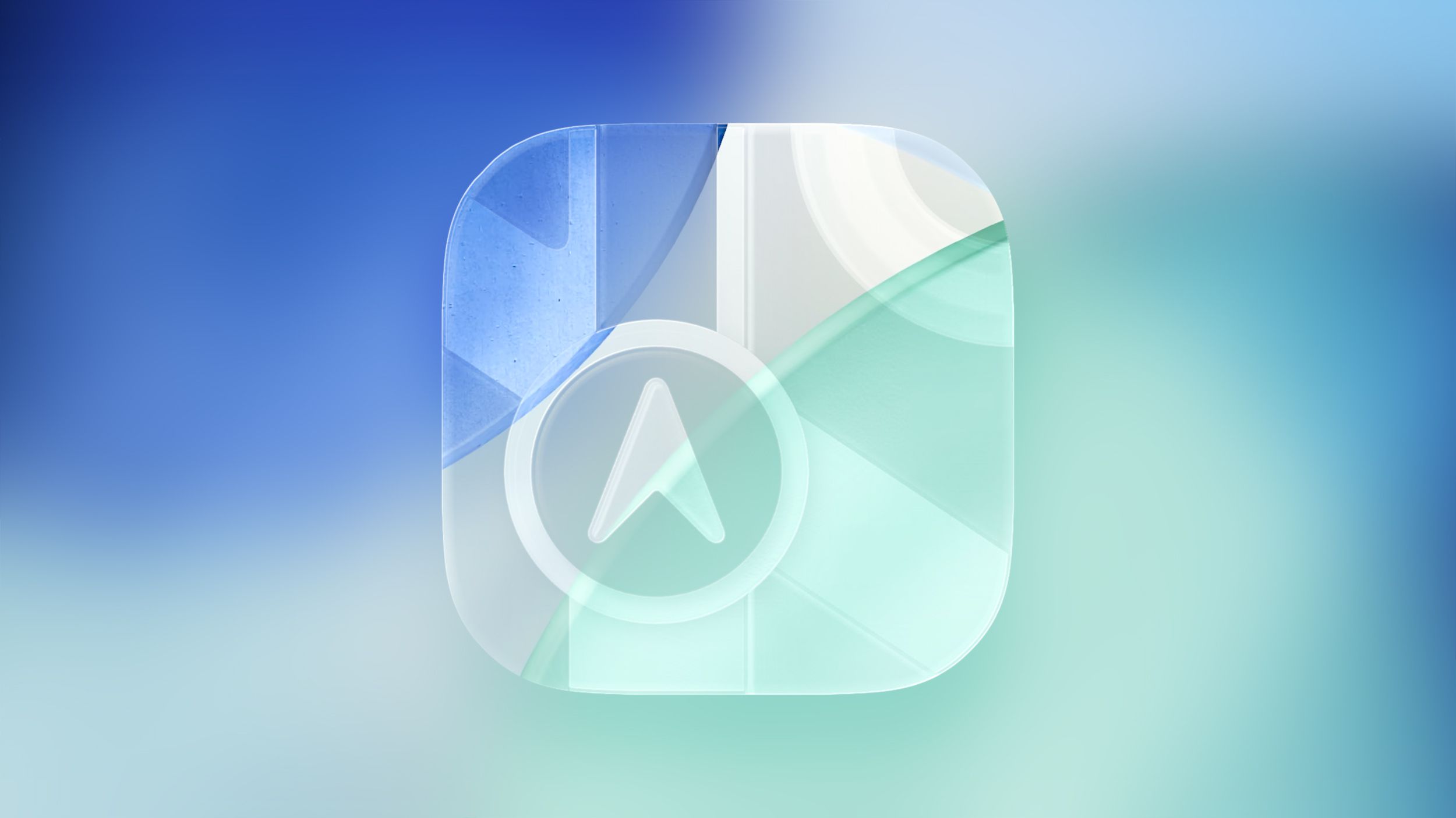 من موقع فون إسلام: أيقونة رقمية تشبه سهم التنقل فوق أشكال زرقاء وخضراء مجردة، على خلفية زرقاء وخضراء ضبابية.