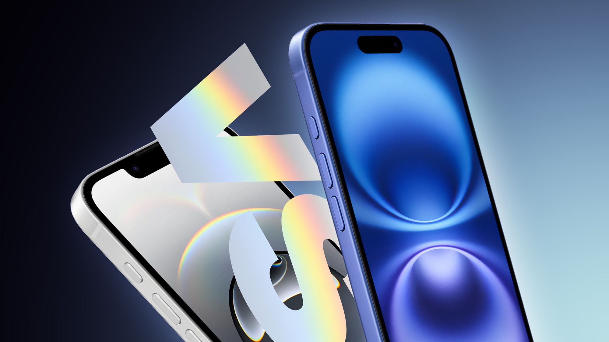 من موقع فون إسلام: يتم عرض هاتفين ذكيين حديثين، أحدهما أبيض والآخر أزرق، مع علامة دولار كبيرة ثلاثية الأبعاد ورمز نسبة مئوية في المقدمة.