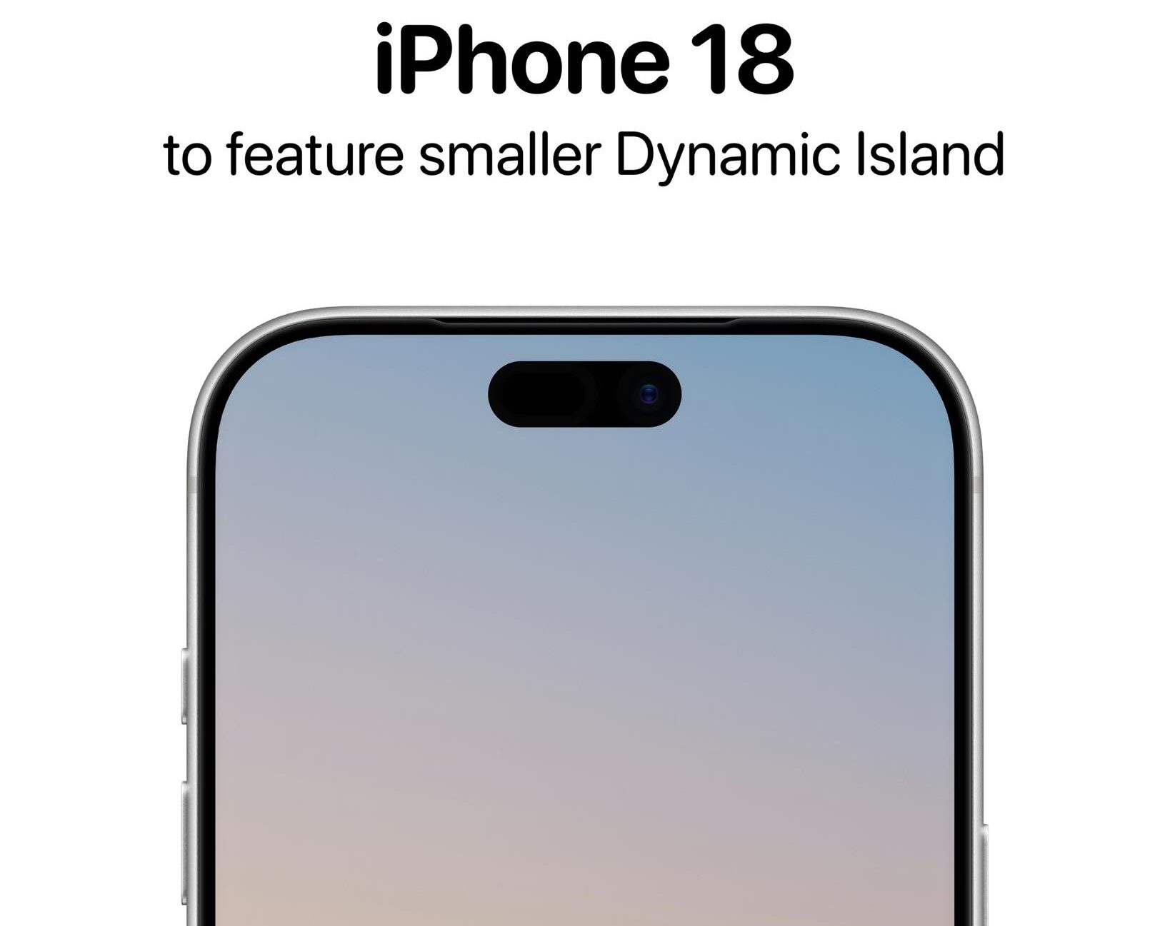 من موقع فون إسلام: منظر جزئي لجهاز آيفون مع نص أعلاه يقول: "آي-فون 18 برو لجزيرة ديناميكية أصغر.