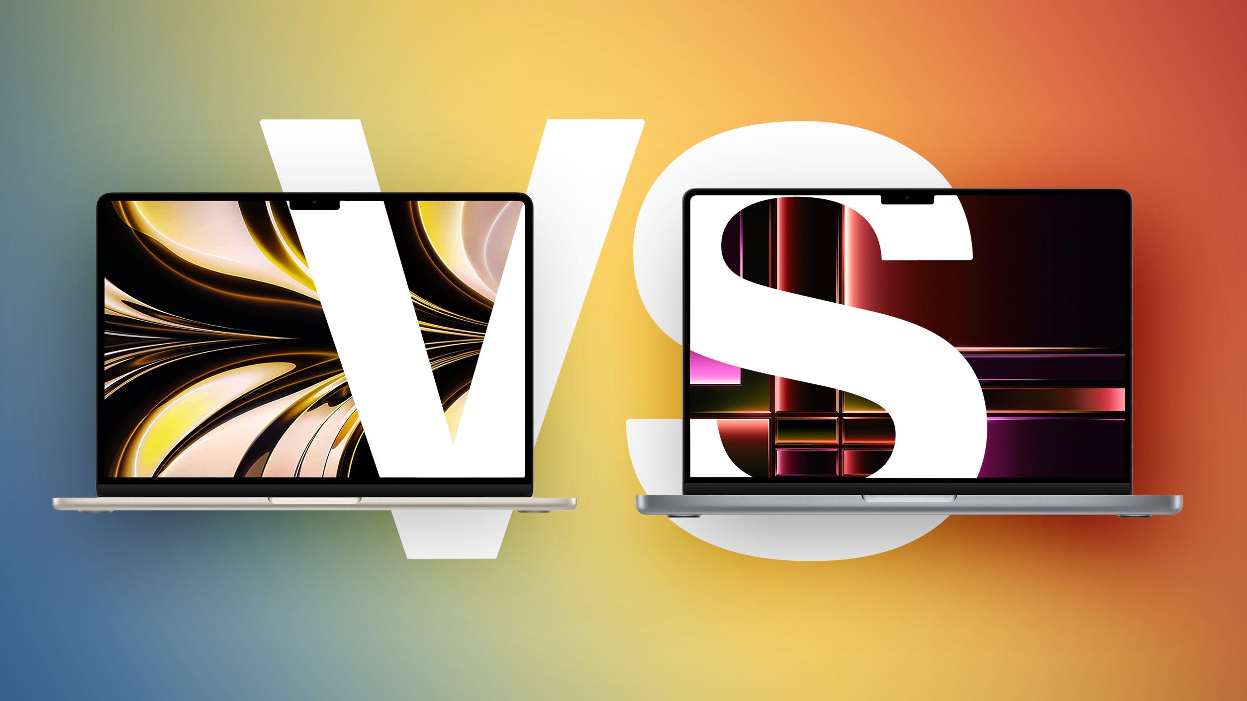 من موقع فون إسلام: جهازا كمبيوتر محمولان مفتوحان متجهان إلى الأمام على خلفية متدرجة ملونة مع أحرف بيضاء كبيرة "VS" بينهما، مما يشير إلى المقارنة.