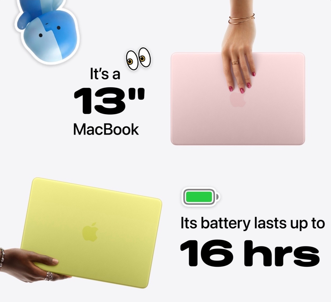 من موقع فون إسلام: جهاز MacBook Neo باللون الوردي وآخر باللون الأصفر مقاس 13 بوصة ممسوكين باليدين، وتشير النصوص إلى أن البطارية تدوم حتى 16 ساعة. اكتشف أحدث ابتكارات آبل الرائجة على تيك توك.