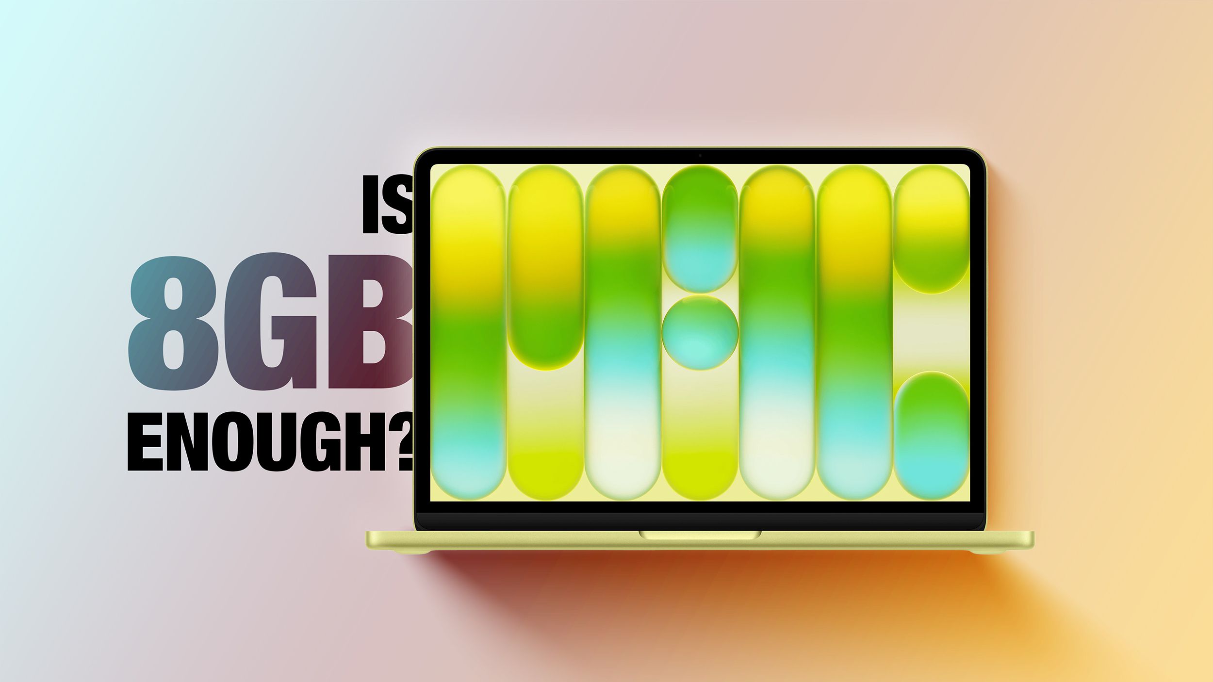 من موقع فون إسلام: جهاز كمبيوتر محمول بنمط تجريدي ملون على شاشته يتوسطه نص "هل 8 جيجابايت كافية؟.