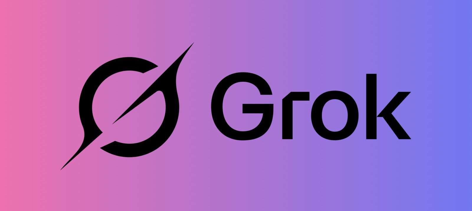 من موقع فون إسلام: يتميز شعار Grok بشعار أسود منمق بجانب كلمة "Grok" بنص أسود غامق على خلفية متدرجة من الوردي إلى الأرجواني.