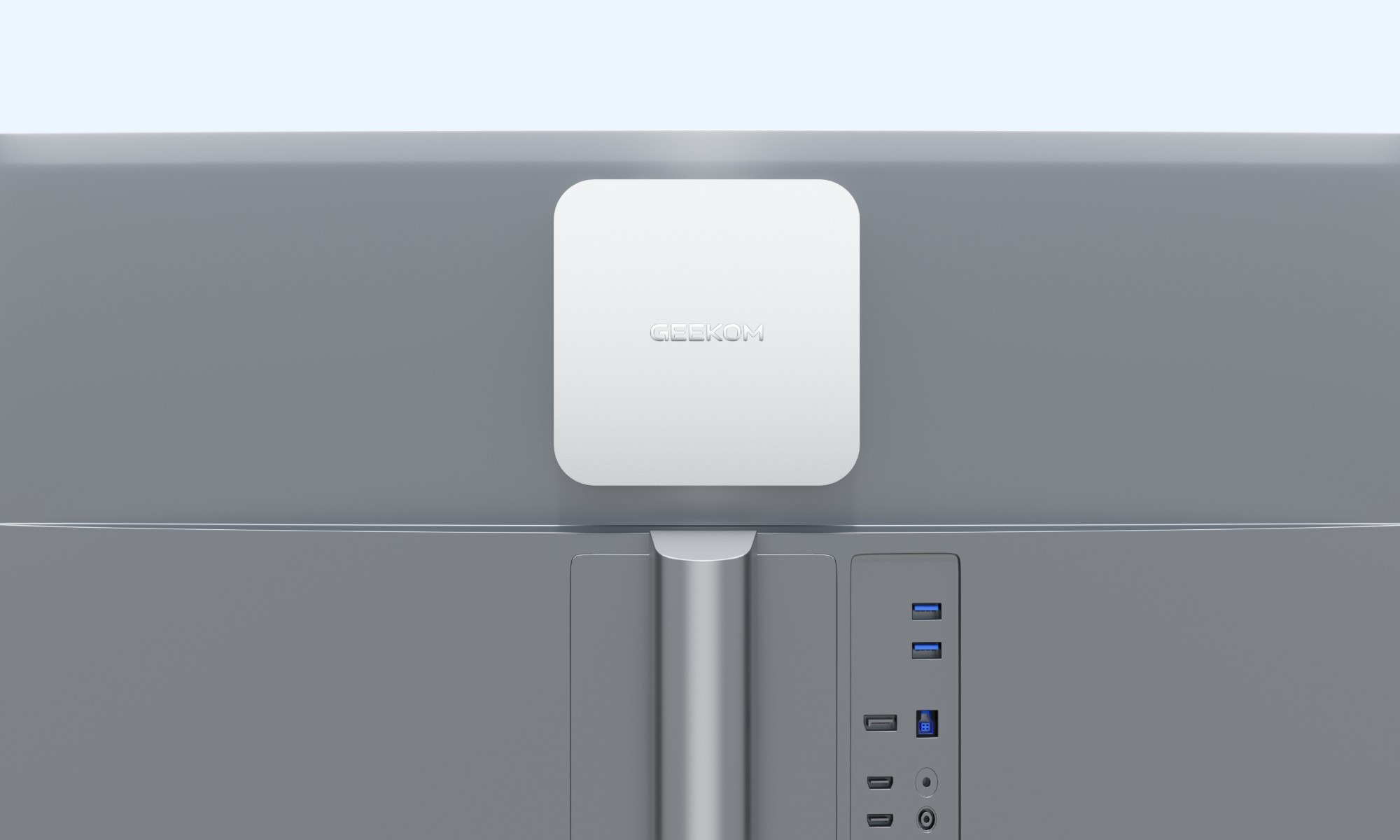 من موقع فون إسلام: يتم تثبيت جهاز GEEKOM A6 الأبيض الصغير على الجزء الخلفي من الشاشة، فوق الحامل وبالقرب من عدة منافذ USB، مما يجعله واحدًا من أفضل كمبيوتر ويندوز للأماكن الضيقة.