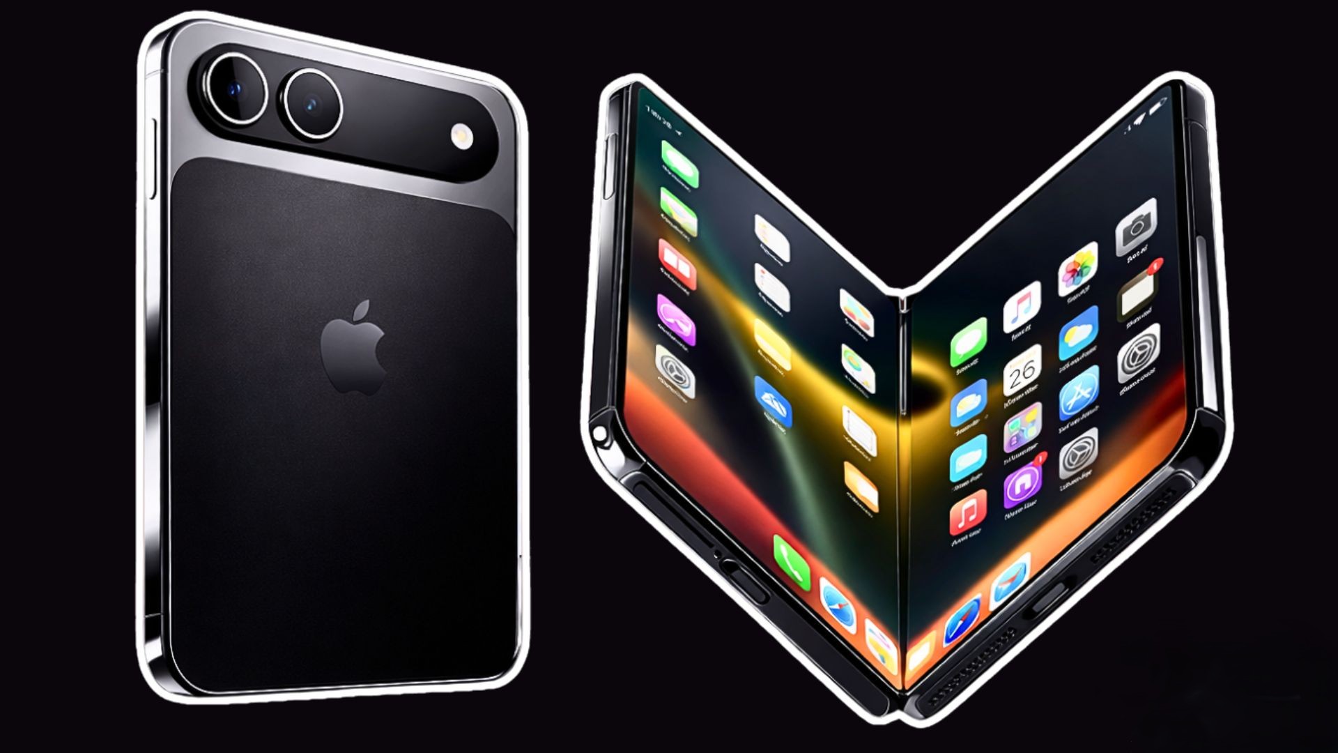 من موقع فون إسلام: يتم عرض هاتفين ذكيين: أحدهما بتصميم كلاسيكي بكاميرا خلفية واحدة، بينما الآخر عبارة عن هاتفين ذكيين من نوع آي فون فولد وشاشته مفتوحة جزئياً وتعرض أيقونات التطبيقات.