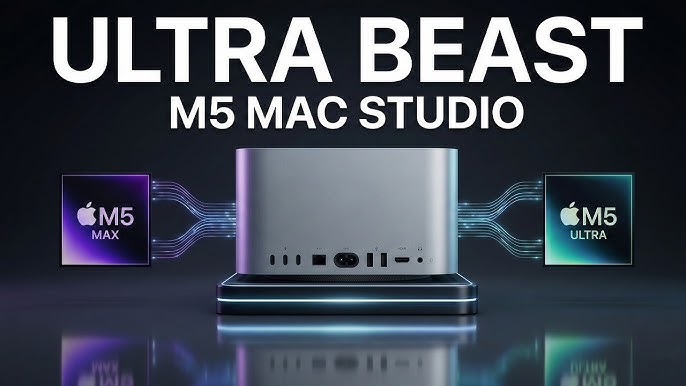 من موقع فون إسلام: يظهر جهاز Mac Studio القادم بين أيقونات رقاقات Apple M5 Max و M5 Ultra، مع وجود نص "Ultra Beast M5 Mac Studio" أعلاه.