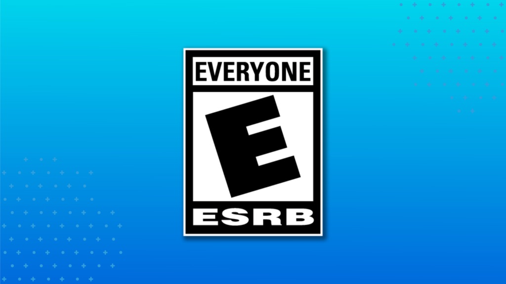 من موقع فون إسلام: تُظهر الصورة رمز تصنيف ESRB "E للجميع" على خلفية زرقاء متدرجة اللون مع نقاط صغيرة، لا علاقة لها بالتطبيقات التعري بالذكاء الاصطناعي المنتشرة عبر آبل وجوجل.