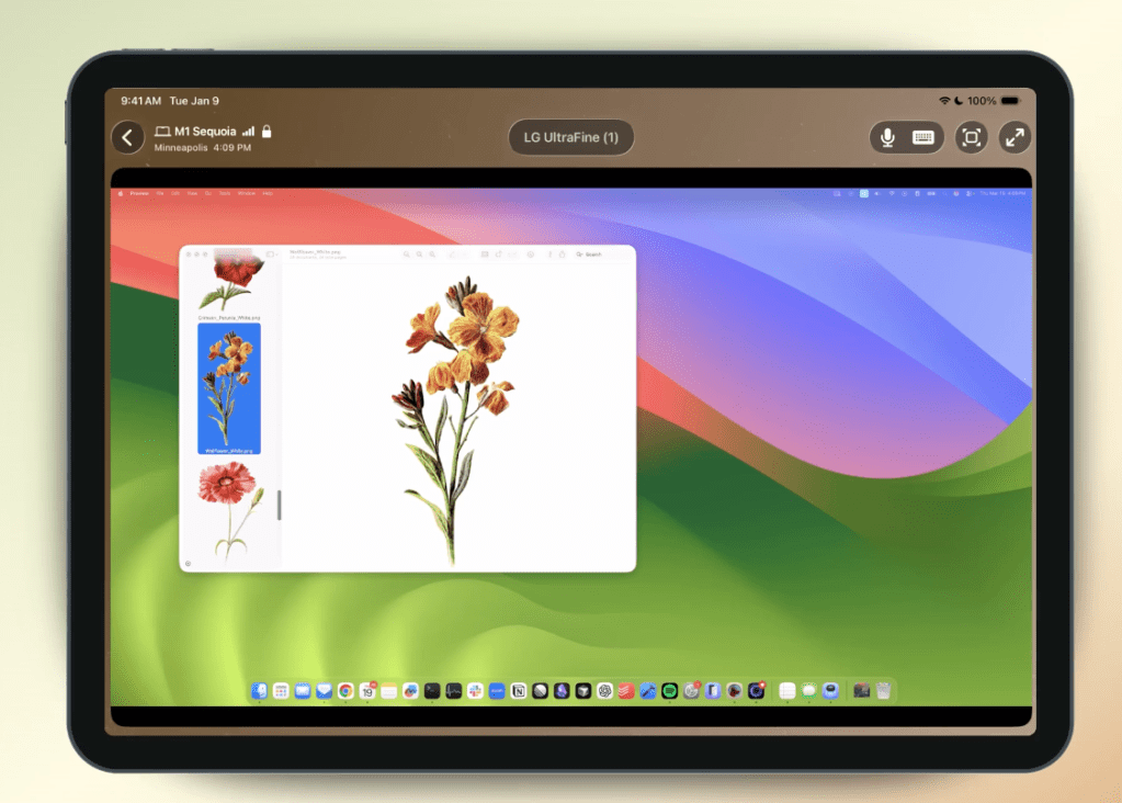 من موقع فون إسلام: تعرض شاشة الكمبيوتر اللوحي رسمًا رقميًا توضيحيًا للزهور مع فتح برنامج تحرير الصور، حيث يعرض العمل الفني النباتي والأدوات ذات الصلة.