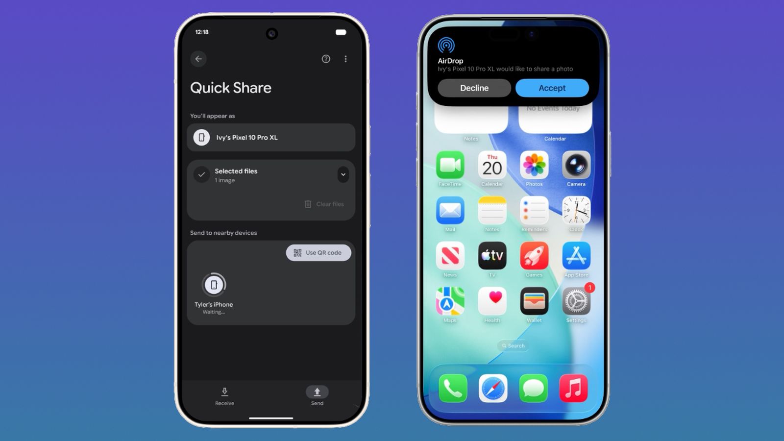 مشاركة الملفات بين الآي-فون والأندرويد عبر Quick Share و AirDrop