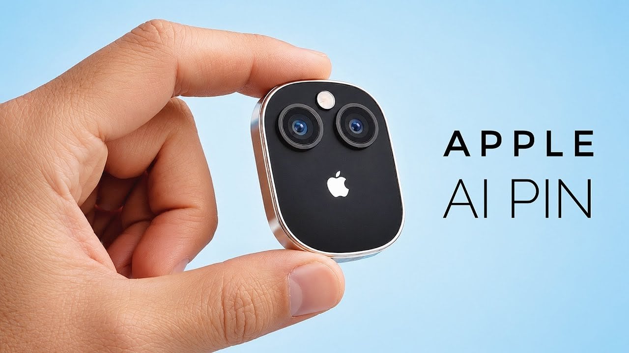 تصميم تخيلي لجهاز آبل AI Pin المصنوع من الألمنيوم والزجاج