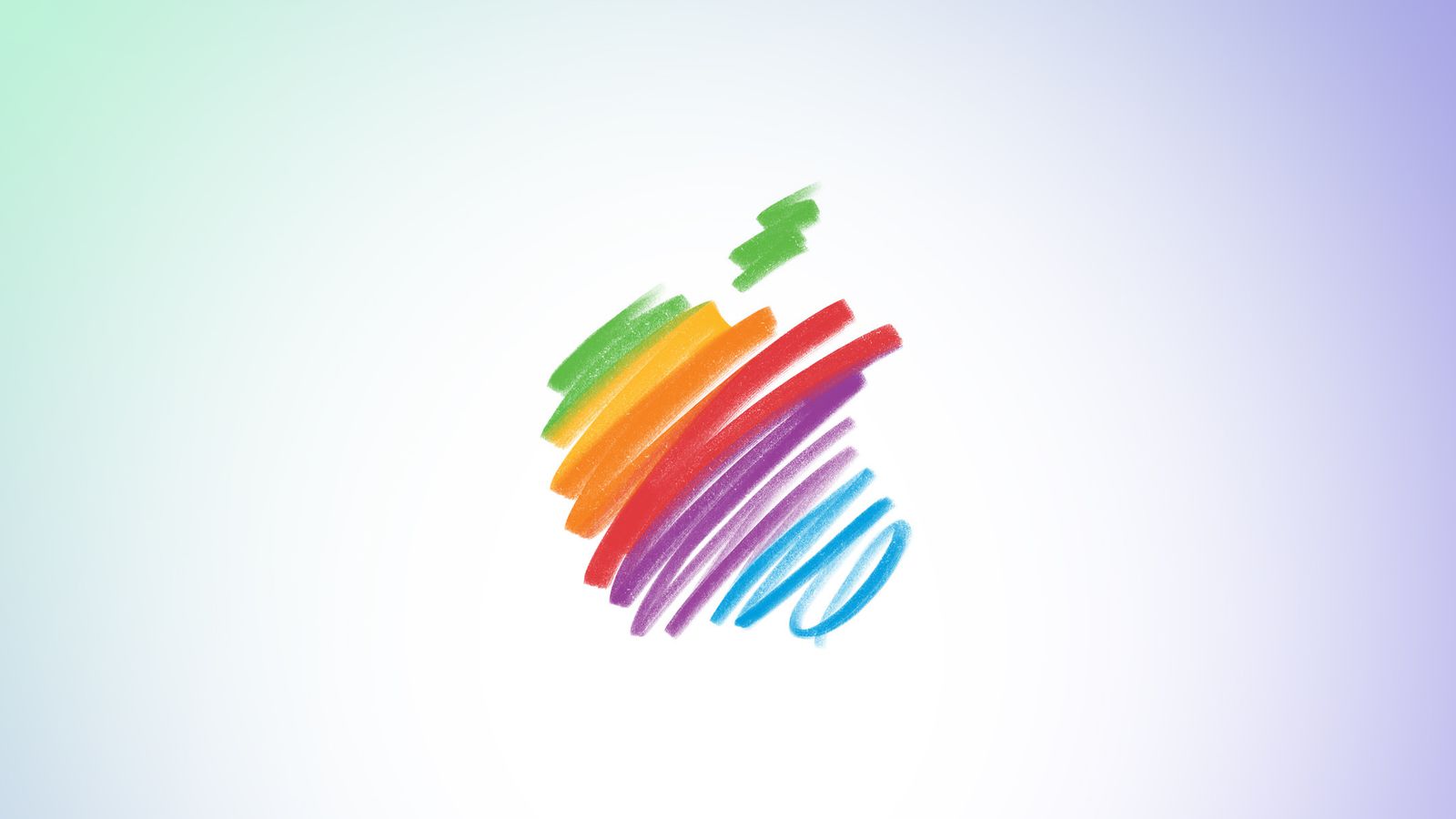 من موقع فون إسلام: مخطط تخطيطي لشعار Apple مملوء بألوان قوس قزح، على خلفية متدرجة فاتحة - مثالي لسمات أخبار التقنية أو ملخص الأخبار.