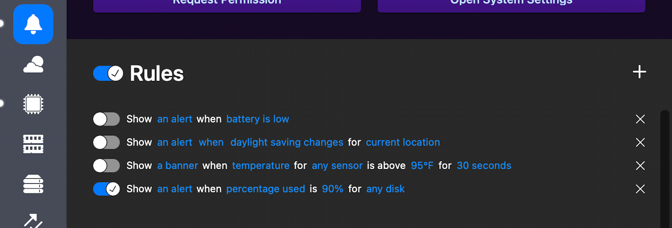 iStat Menus storage notification settings
