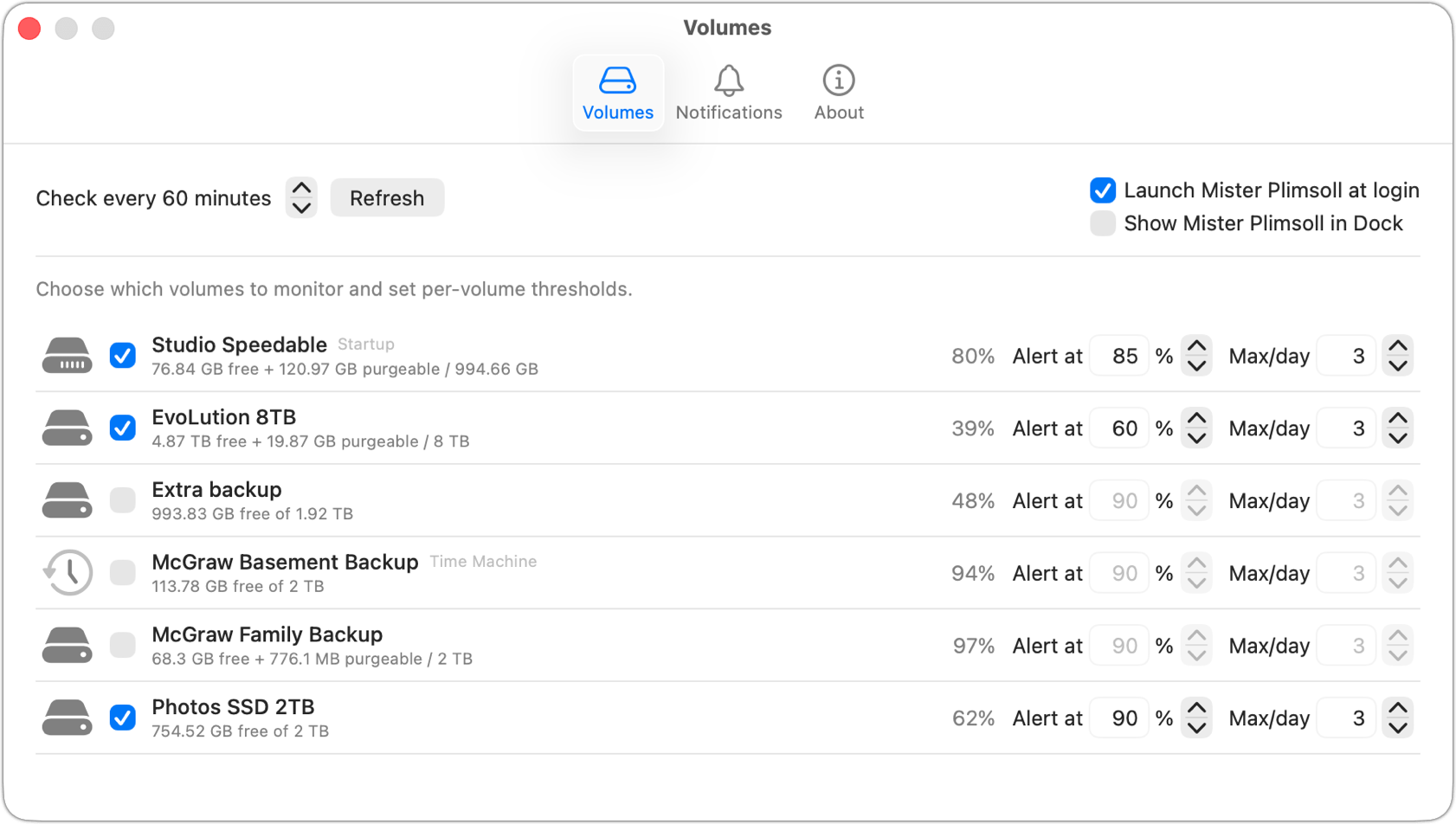 Mister Plimsoll monitoring app settings