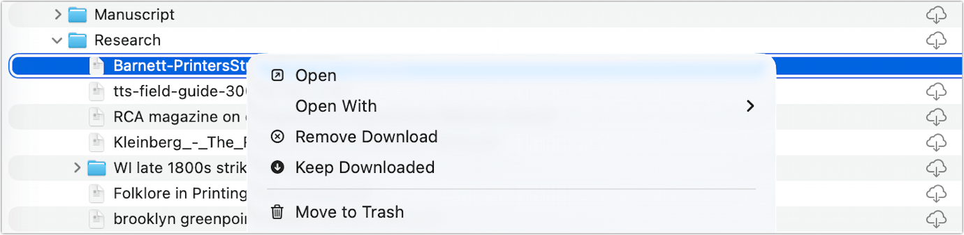 Removing downloads in Finder for iCloud files
