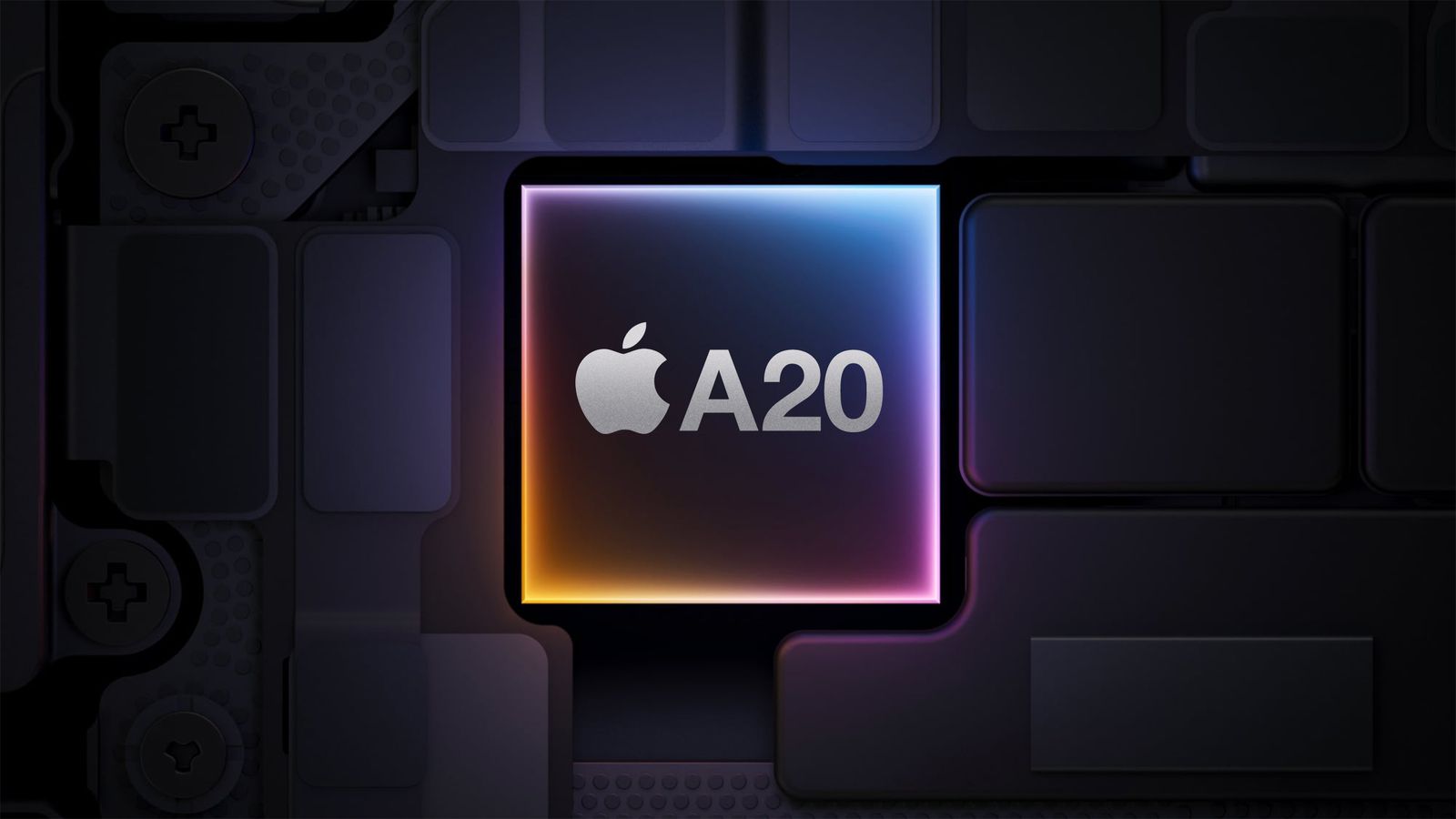 من موقع فون إسلام: تظهر رقاقة إلكترونية متوهجة تحمل علامة «Apple A20» في منتصف صورة ذات خلفية داكنة وغير واضحة من المكونات الإلكترونية، في إشارة إلى مميزات آي-فون التي قد تميز هاتف آي-فون 18 برو المرتقب بشدة.