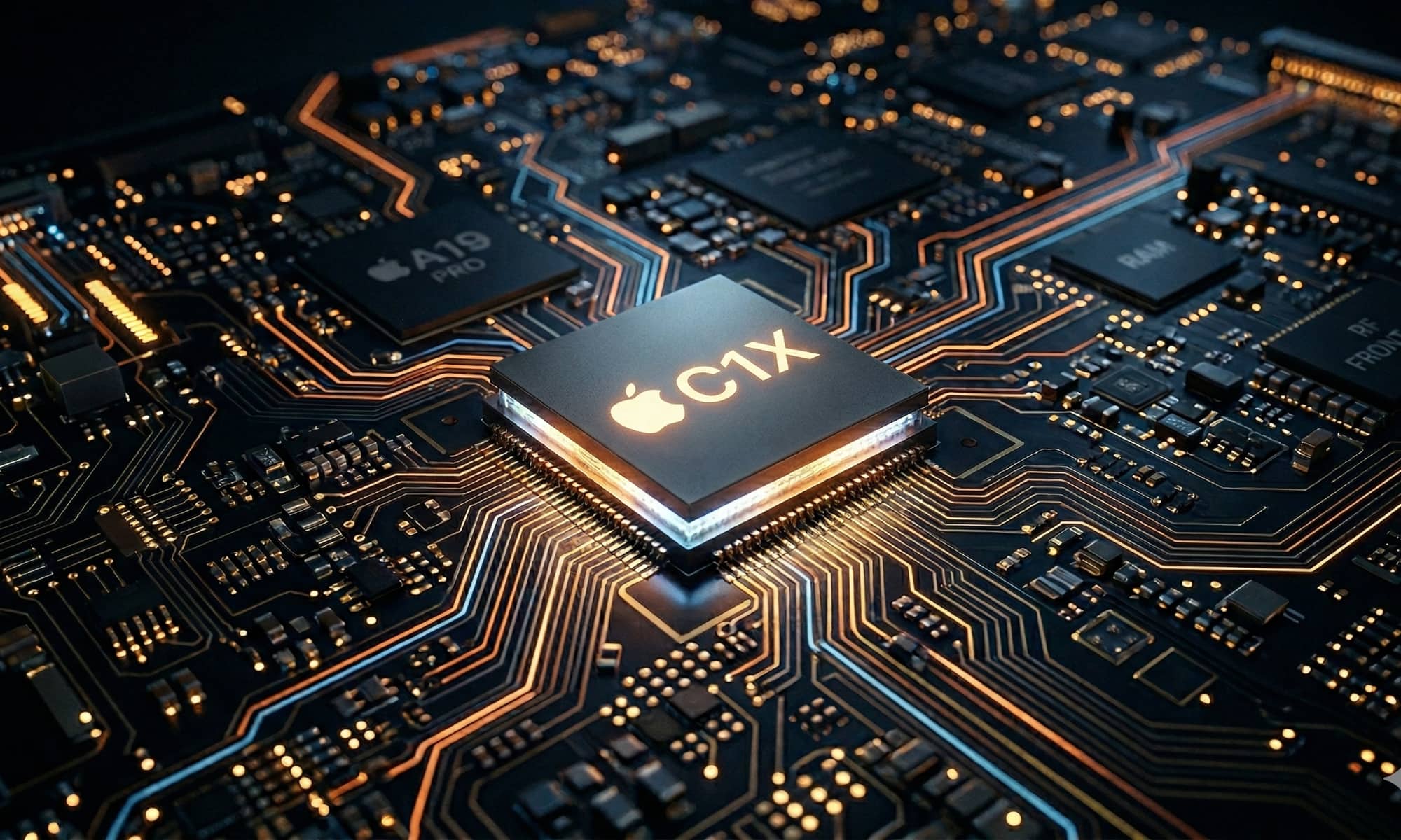 Apple's custom communication modem chip on the circuit board