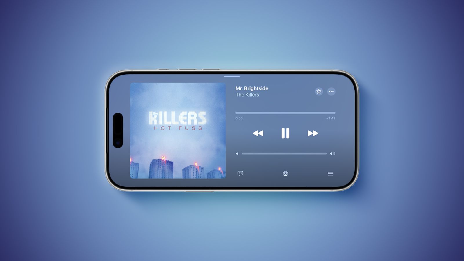 From the Phonegram website: A smartphone showing a music player app playing the song 'Mr. Brightside' by The Killers, with playback control buttons appearing on the screen — highlighting some of the hidden iOS 27 features aimed at improving the user experience.