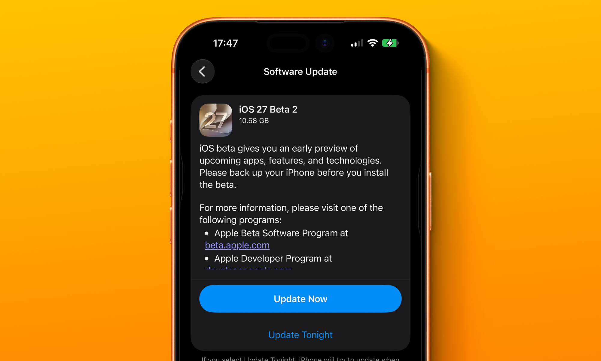 تحديث نظام iOS 27 التجريبي الثاني