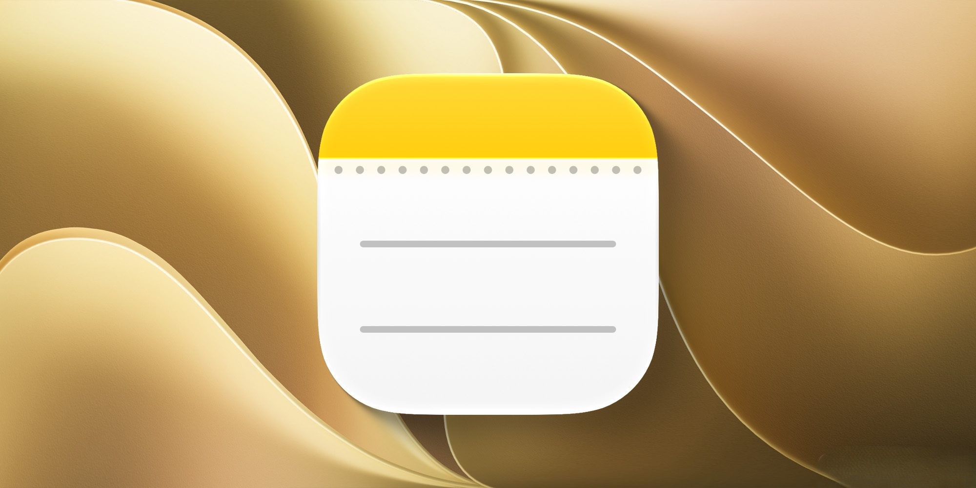 From the Phonegram website: The Apple 'Notes' app icon is shown on a gold abstract background with curved shapes, highlighting the elegant design of the Notes app in iOS 27.