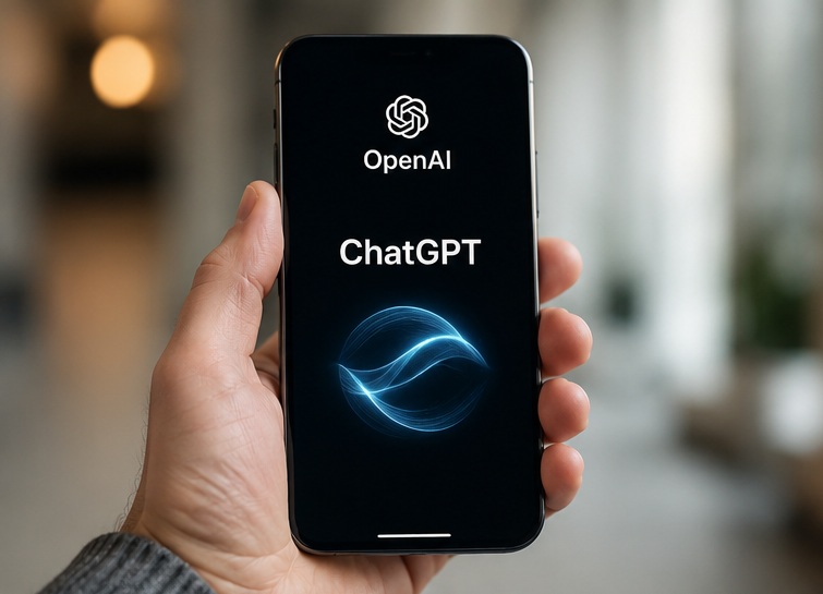 من موقع فون إسلام: يدٌ تحمل شعار OpenAI ChatGPT ونصاً على الشاشة.