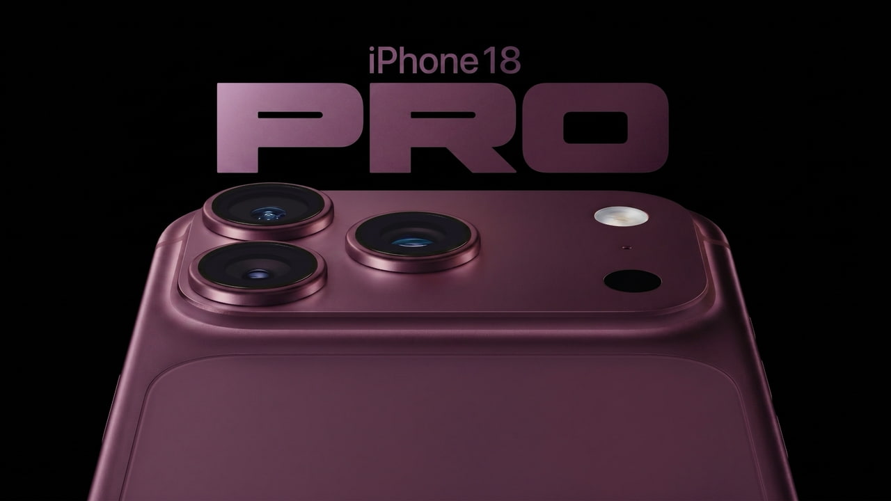 من موقع فون إسلام: لقطة مقربة لجهاز «iPhone 18 Pro» أرجواني اللون تُظهر كاميراته الخلفية، مع ظهور النص «iPhone 18 PRO» بأحرف كبيرة فوق الجهاز على خلفية سوداء.