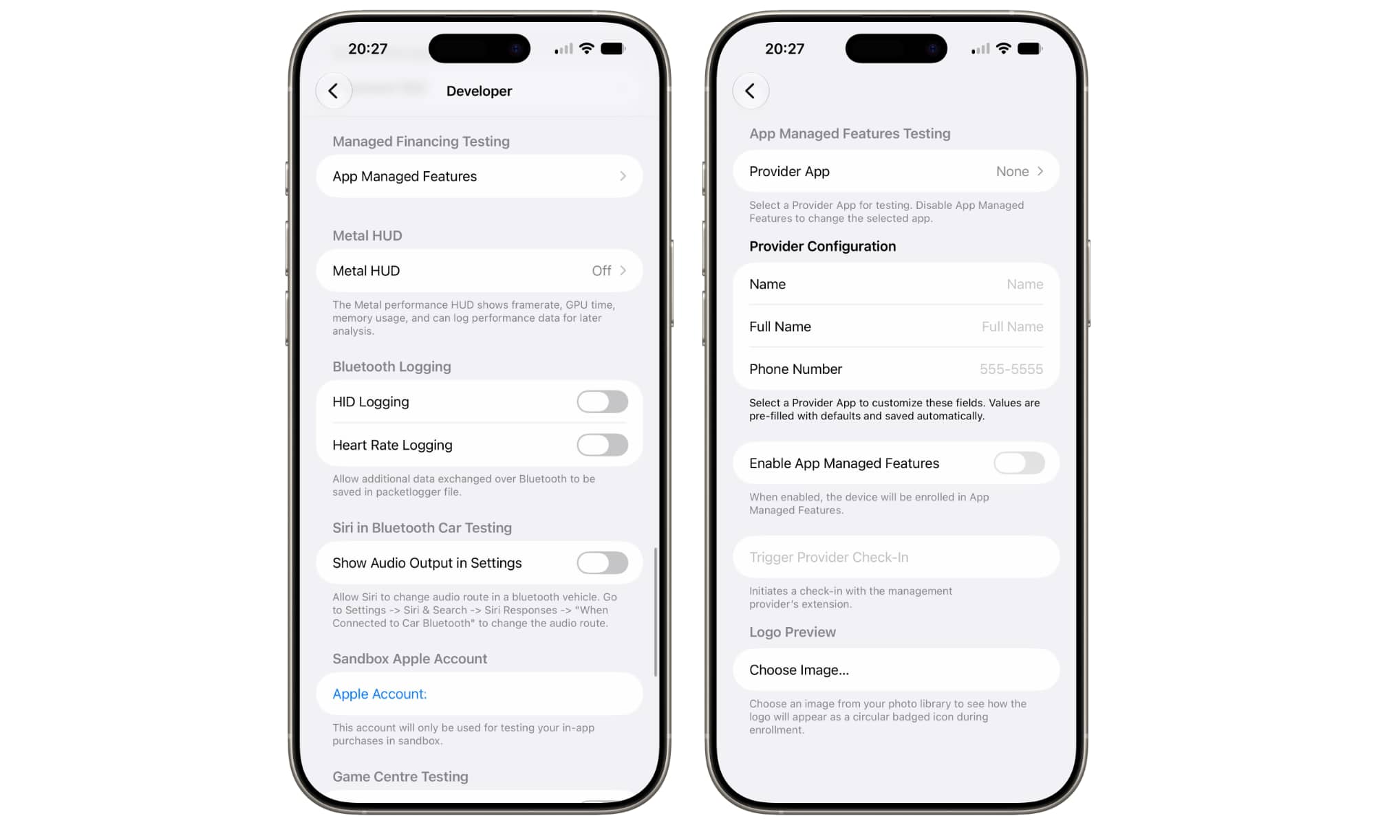 خيارات الميزات المدارة بواسطة التطبيقات في إعدادات iOS 27