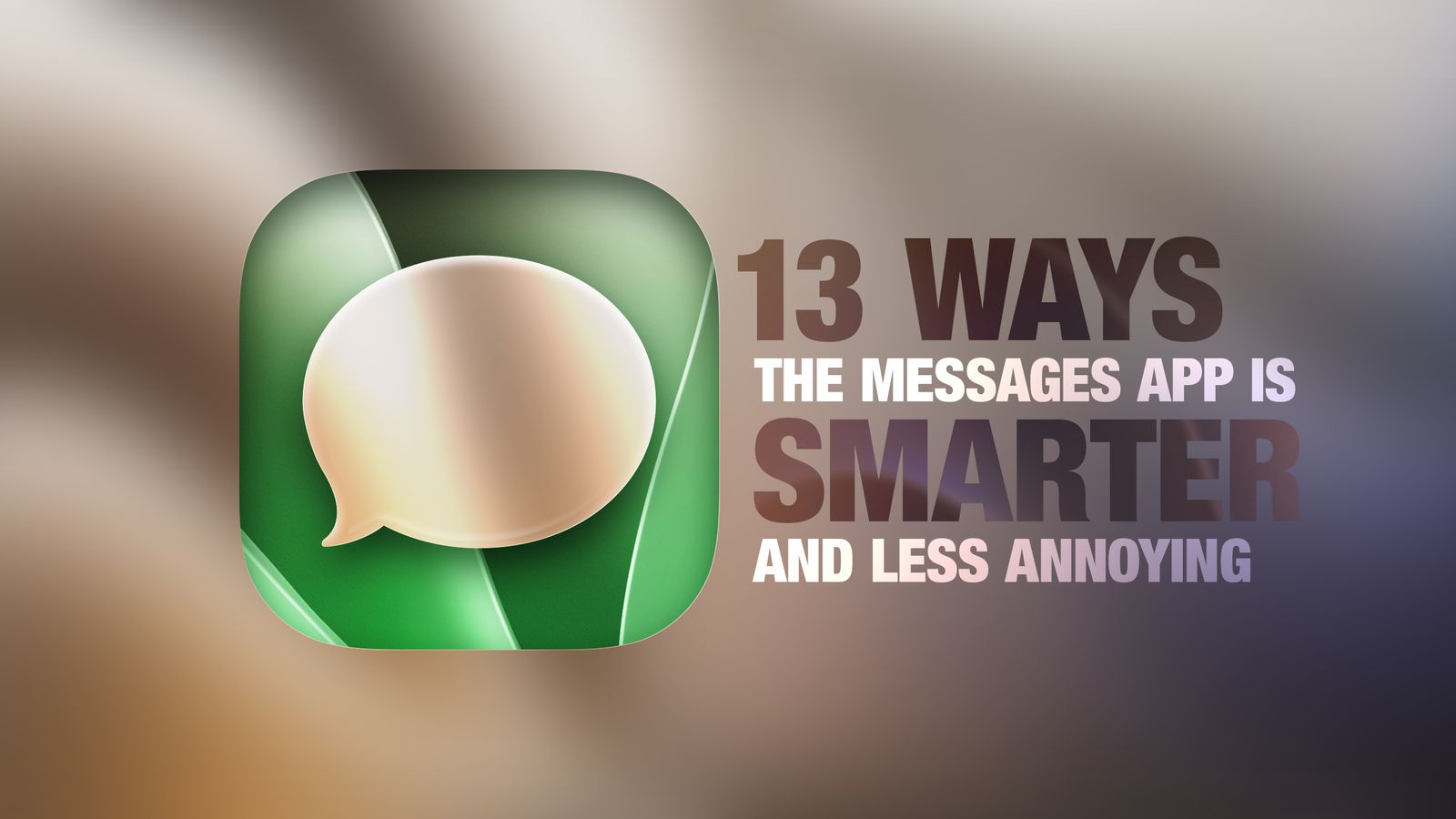 From the Phonegram website: A green speech bubble icon with the text: '13 ways to make the Messages app in iOS 27 smarter and less annoying' on a blurred background.