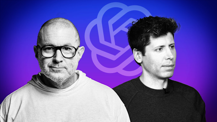 From the Phonegram website: Two men appear in front of a blue and purple background decorated with a large, simplified geometric logo, to present 'the latest tech news and the weekly summary in the world of technology'.