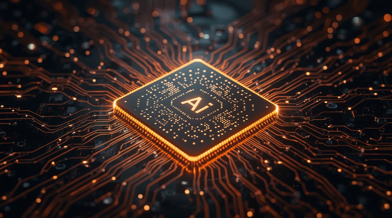 من موقع فون إسلام: تظهر شريحة كمبيوتر متوهجة تحمل علامة «AI» محاطة بدوائر كهربائية برتقالية معقدة على خلفية داكنة، مما يستحضر النبض الديناميكي لـ«أخبار تقنية» من الأسبوع 10 إلى 16 يوليو، ويجسد روح «أخبار على الهامش» في عالم الابتكار.