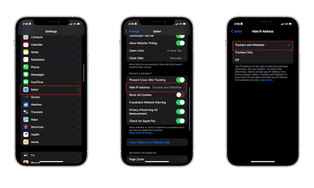 إخفاء عنوان IP في متصفح سفاري