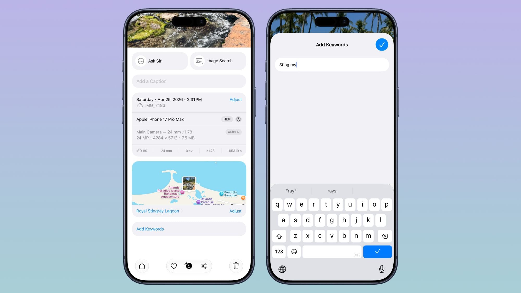 Metadata and star rating in the Photos app
