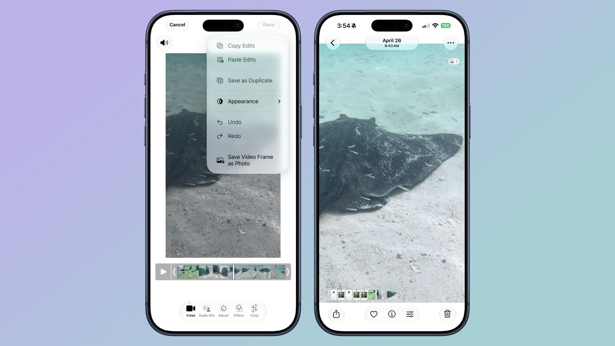 Saving a video frame as a separate photo