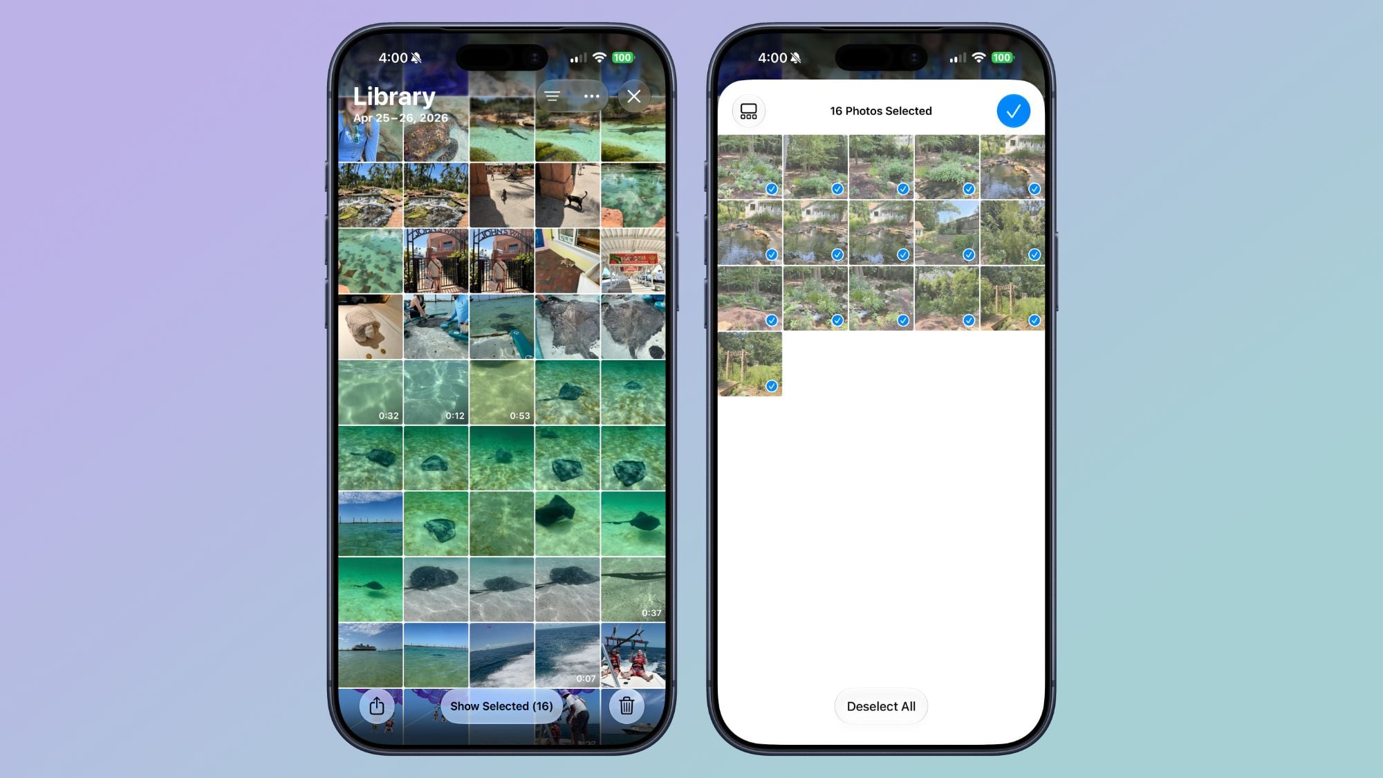 Show selected items and additional customization options