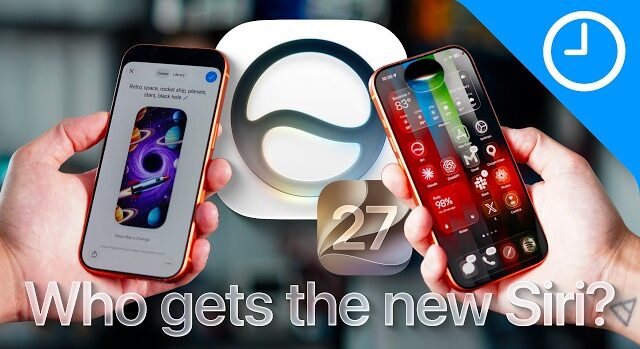 From the Phonegram website: Two hands are shown holding iPhones displaying different screens, with the iOS system icon in the middle and the text «Who will get the new Siri?» at the bottom, highlighting the new Siri app.