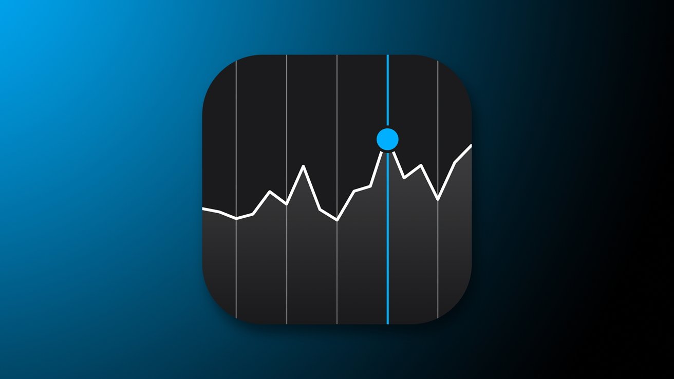 From the Phonegram website: The app icon for news summaries, showing a white line graph on a dark background, with a vertical blue line indicating the peak point.